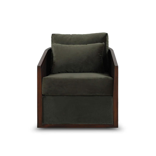 Bramble - Willis Swivel Chair w/ Mahogany Frame in Matt Teak Brown & Rattan w/ Forest Moss Velvet Fabric - 28255MTBLL274RMTB--- - GreatFurnitureDeal