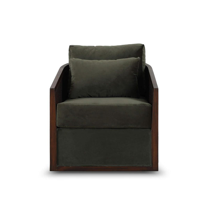 Bramble - Willis Swivel Chair w/ Mahogany Frame in Matt Teak Brown & Rattan w/ Forest Moss Velvet Fabric - 28255MTBLL274RMTB---