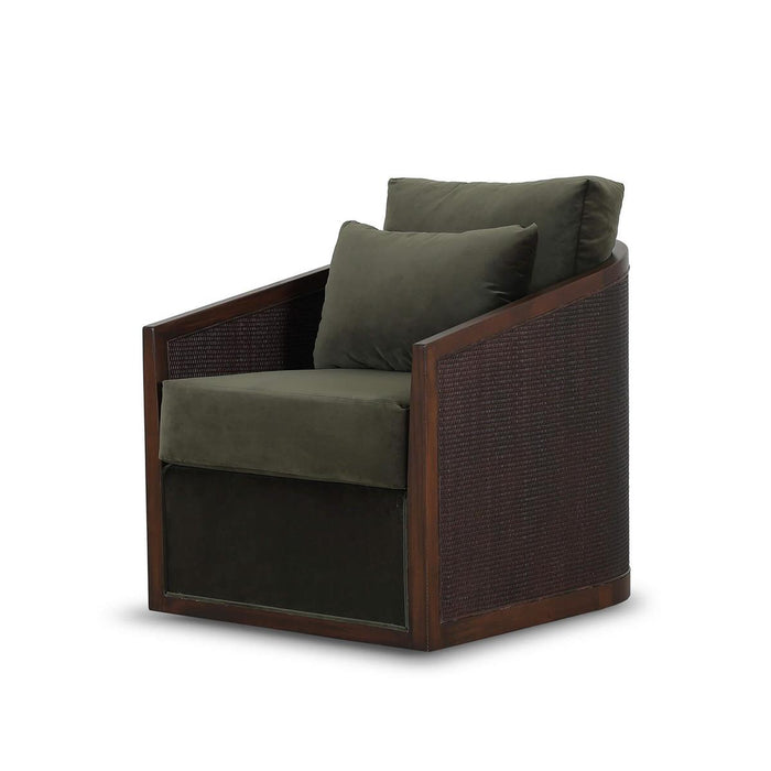 Bramble - Willis Swivel Chair w/ Mahogany Frame in Matt Teak Brown & Rattan w/ Forest Moss Velvet Fabric - 28255MTBLL274RMTB---