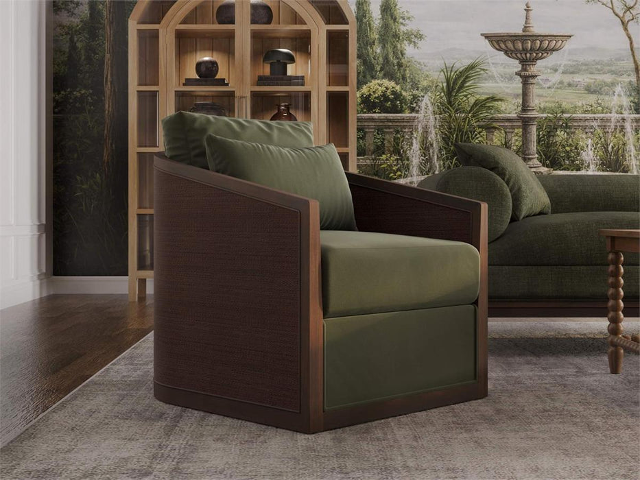 Bramble - Willis Swivel Chair w/ Mahogany Frame in Matt Teak Brown & Rattan w/ Forest Moss Velvet Fabric - 28255MTBLL274RMTB---