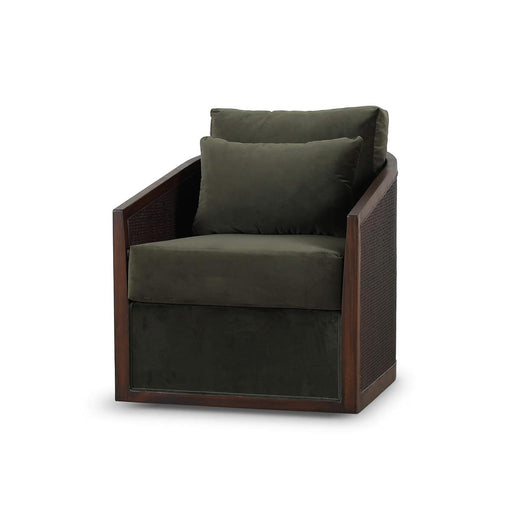 Bramble - Willis Swivel Chair w/ Mahogany Frame in Matt Teak Brown & Rattan w/ Forest Moss Velvet Fabric - 28255MTBLL274RMTB--- - GreatFurnitureDeal