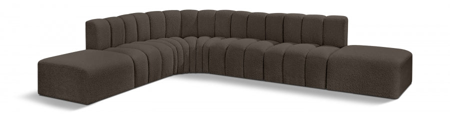 Meridian Furniture - Arc Boucle Leather 7 Piece Modular Sectional in Brown - 102Brown-S7A