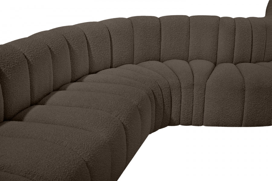 Meridian Furniture - Arc 170" Boucle Fabric Upholstered 7 Piece Modular Sectional - 102Brown-S7C - GreatFurnitureDeal