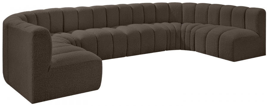 Meridian Furniture - Arc Boucle Leather 8 Piece Modular Sectional in Brown - 102Brown-S8A - GreatFurnitureDeal