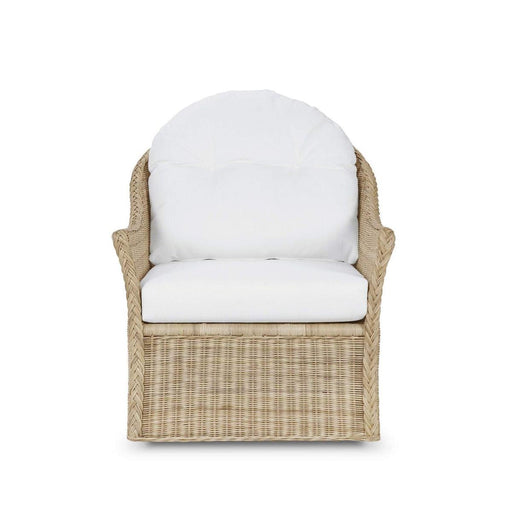 Bramble - Nantucket Swivel Chair in Rattan Natural w/ Arctic White Performance Fabric - 28266RNATSF204---- - GreatFurnitureDeal