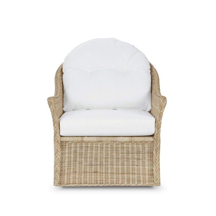 Bramble - Nantucket Swivel Chair in Rattan Natural w/ Arctic White Performance Fabric - 28266RNATSF204---- - GreatFurnitureDeal
