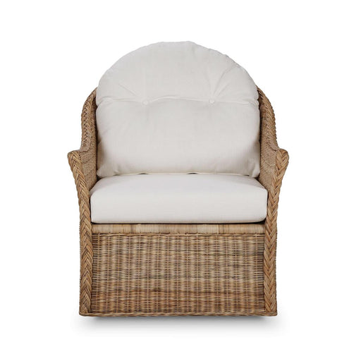Bramble - Nantucket Swivel Chair in Rattan Natural w/ Arctic White Performance Fabric - 28266RNATSF204---- - GreatFurnitureDeal