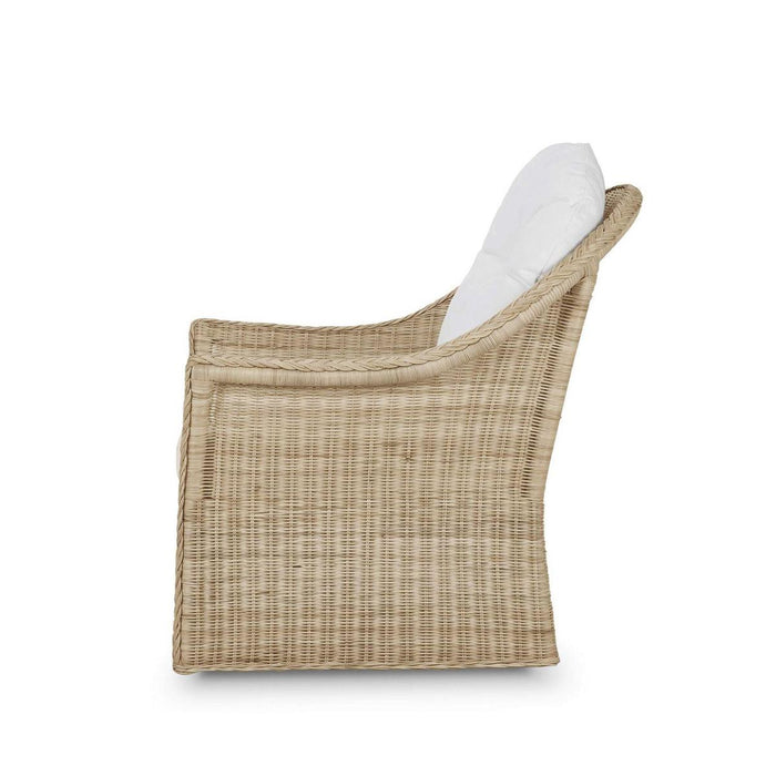 Bramble - Nantucket Swivel Chair in Rattan Natural w/ Arctic White Performance Fabric - 28266RNATSF204---- - GreatFurnitureDeal