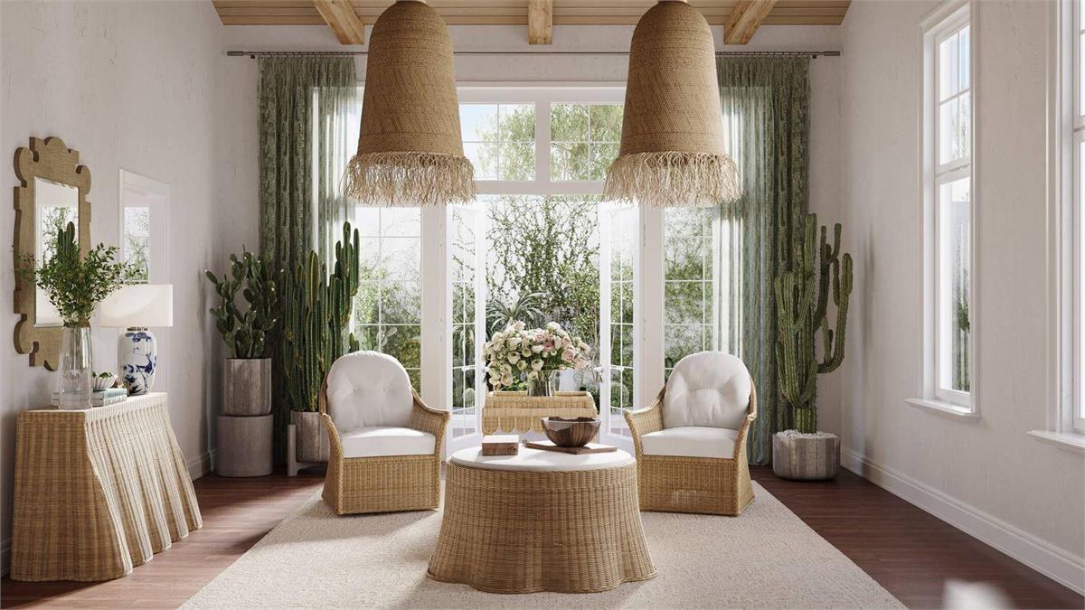 Bramble - Nantucket Swivel Chair in Rattan Natural w/ Arctic White Performance Fabric - 28266RNATSF204---- - GreatFurnitureDeal