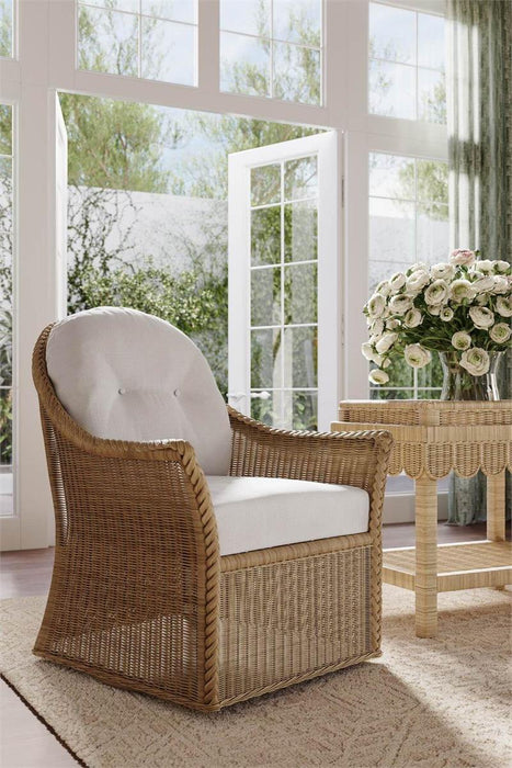 Bramble - Nantucket Swivel Chair in Rattan Natural w/ Arctic White Performance Fabric - 28266RNATSF204---- - GreatFurnitureDeal