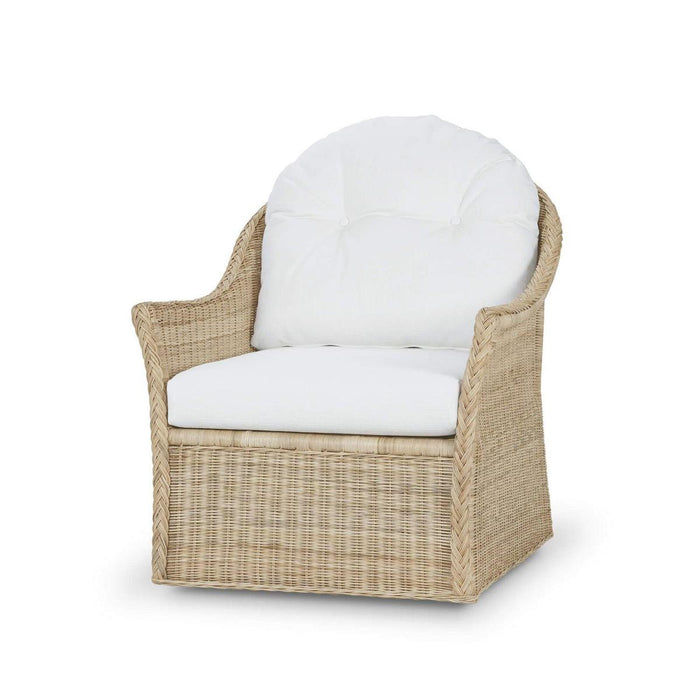 Bramble - Nantucket Swivel Chair in Rattan Natural w/ Arctic White Performance Fabric - 28266RNATSF204---- - GreatFurnitureDeal