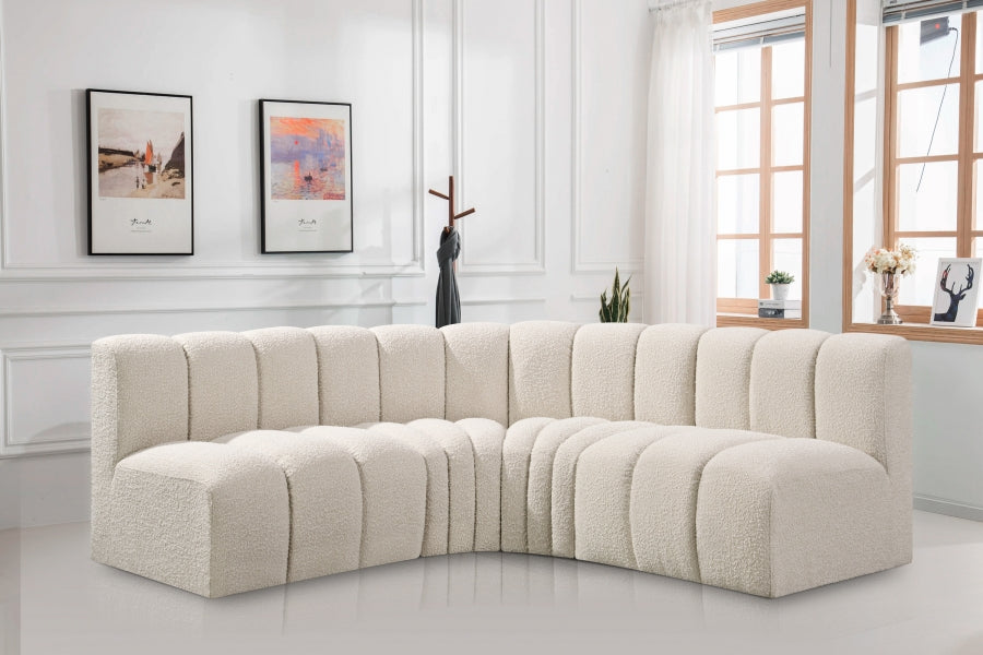 Meridian Furniture - Arc Vegan Leather 4 Piece Modular Sectional in Cream - 102Cream-S4B - GreatFurnitureDeal