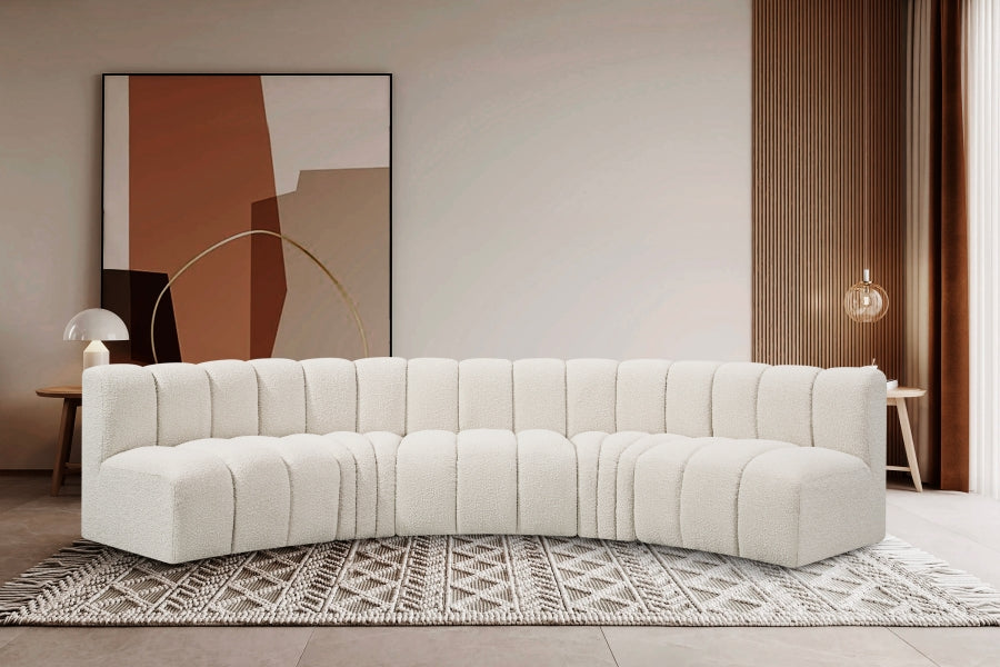 Meridian Furniture - Arc Boucle Leather 5 Piece Modular Sectional in Cream - 102Cream-S5A - GreatFurnitureDeal