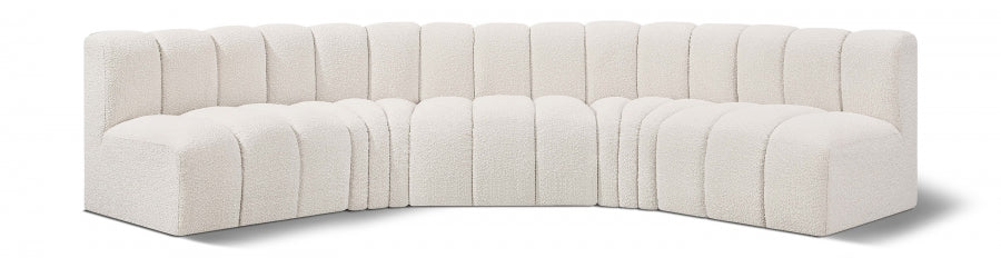 Meridian Furniture - Arc Boucle Leather 5 Piece Modular Sectional in Cream - 102Cream-S5A - GreatFurnitureDeal