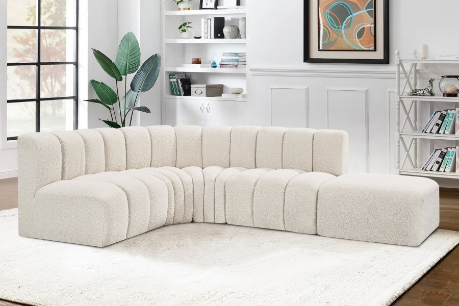 Meridian Furniture - Arc Boucle Leather 5 Piece Modular Sectional in Cream - 102Cream-S5C - GreatFurnitureDeal