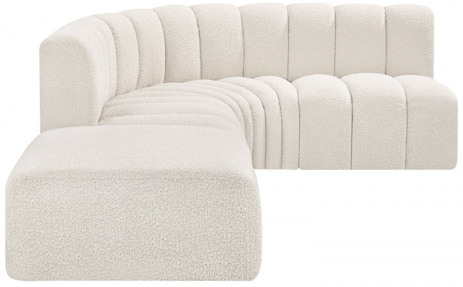 Meridian Furniture - Arc Boucle Leather 5 Piece Modular Sectional in Cream - 102Cream-S5C - GreatFurnitureDeal