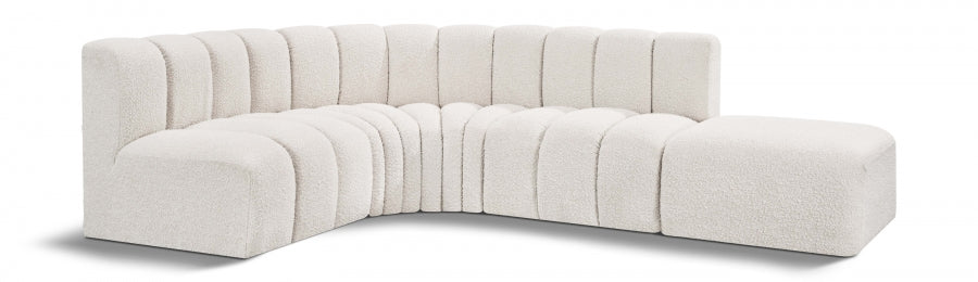 Meridian Furniture - Arc Boucle Leather 5 Piece Modular Sectional in Cream - 102Cream-S5C - GreatFurnitureDeal