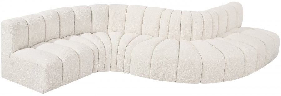 Meridian Furniture - Arc Boucle Leather 6 Piece Modular Sectional in Cream - 102Cream-S6A - GreatFurnitureDeal