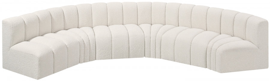 Meridian Furniture - Arc Boucle Leather 6 Piece Modular Sectional in Cream - 102Cream-S6B - GreatFurnitureDeal