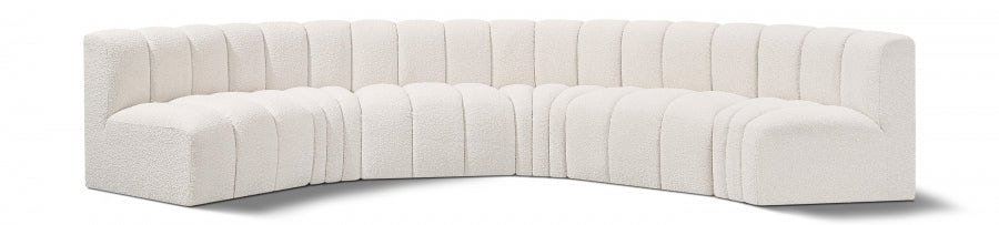 Meridian Furniture - Arc Boucle Leather 6 Piece Modular Sectional in Cream - 102Cream-S6B - GreatFurnitureDeal