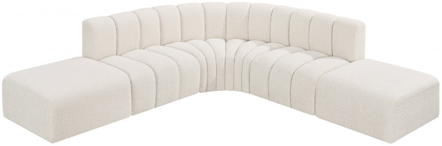 Meridian Furniture - Arc Boucle Leather 6 Piece Modular Sectional in Cream - 102Cream-S6C - GreatFurnitureDeal