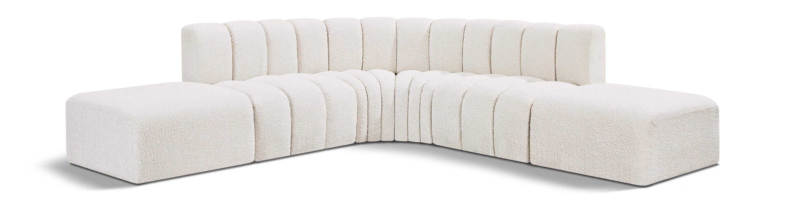 Meridian Furniture - Arc Boucle Leather 6 Piece Modular Sectional in Cream - 102Cream-S6C - GreatFurnitureDeal