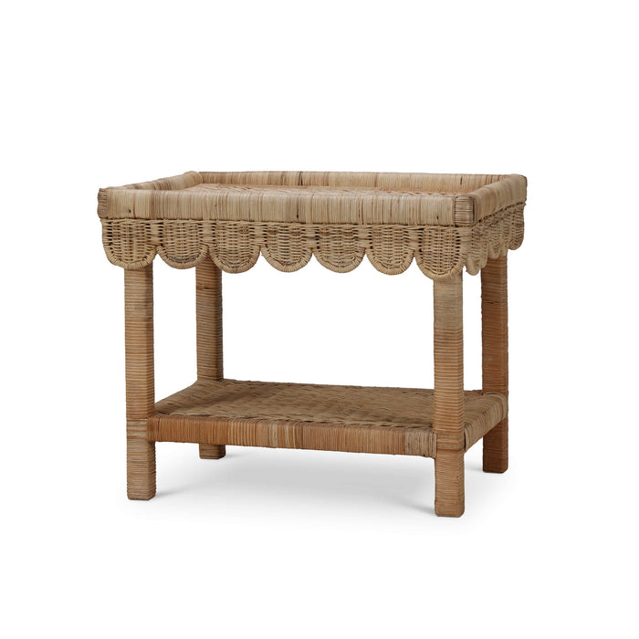 Bramble - Scallop Rattan Side Table w/ Tray in Natural - BR-28288RNAT----- - GreatFurnitureDeal