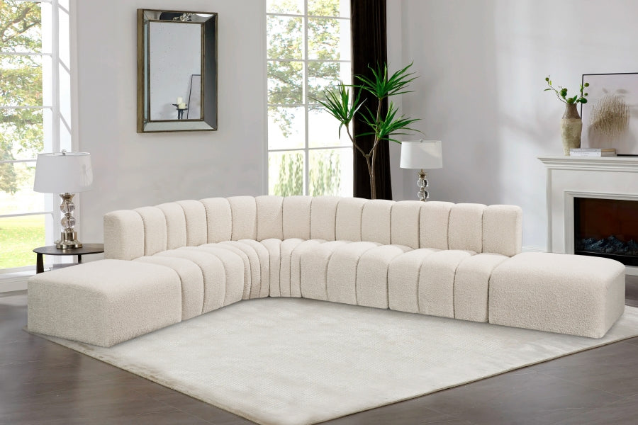 Meridian Furniture - Arc Boucle Leather 7 Piece Modular Sectional in Cream - 102Cream-S7A