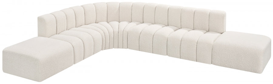 Meridian Furniture - Arc Boucle Leather 7 Piece Modular Sectional in Cream - 102Cream-S7A