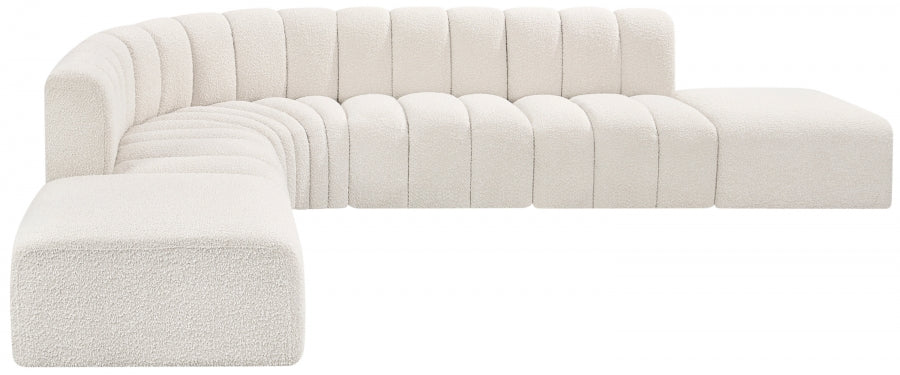 Meridian Furniture - Arc Boucle Leather 7 Piece Modular Sectional in Cream - 102Cream-S7A