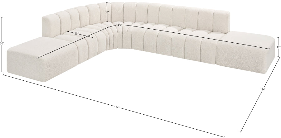 Meridian Furniture - Arc Boucle Leather 7 Piece Modular Sectional in Cream - 102Cream-S7A