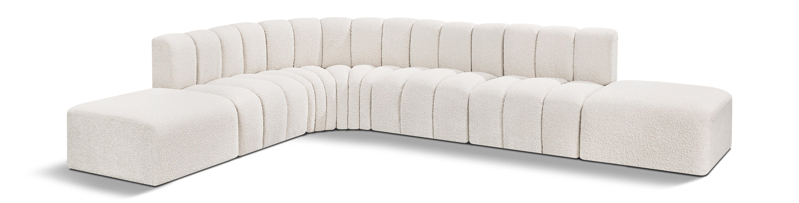 Meridian Furniture - Arc Boucle Leather 7 Piece Modular Sectional in Cream - 102Cream-S7A