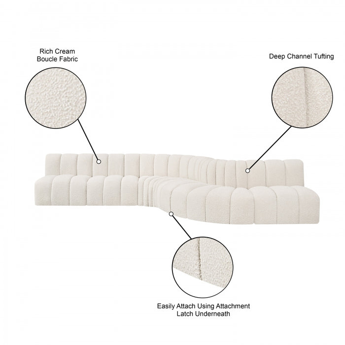Meridian Furniture - Arc 170" Boucle Fabric Upholstered 7 Piece Modular Sectional - 102Cream-S7C - GreatFurnitureDeal