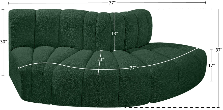 Meridian Furniture - Arc Vegan Leather Modular Sofa in Green - 102Green-S3E - GreatFurnitureDeal