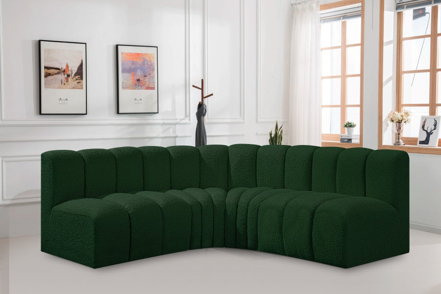 Meridian Furniture - Arc Vegan Leather 4 Piece Modular Sectional in Green - 102Green-S4B - GreatFurnitureDeal