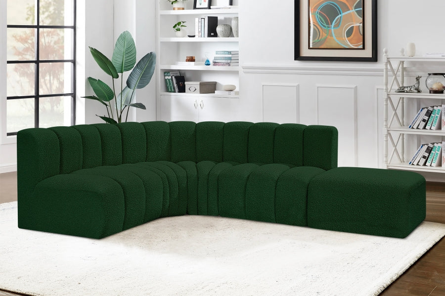 Meridian Furniture - Arc Boucle Leather 5 Piece Modular Sectional in Green - 102Green-S5C - GreatFurnitureDeal