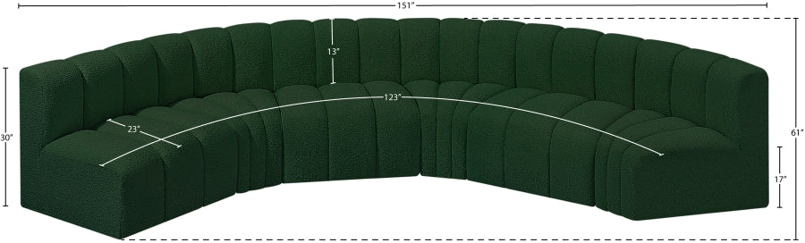 Meridian Furniture - Arc Boucle Leather 6 Piece Modular Sectional in Green - 102Green-S6B - GreatFurnitureDeal