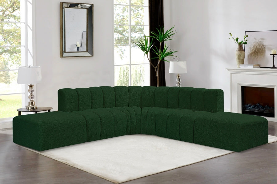 Meridian Furniture - Arc Boucle Leather 6 Piece Modular Sectional in Green - 102Green-S6C - GreatFurnitureDeal