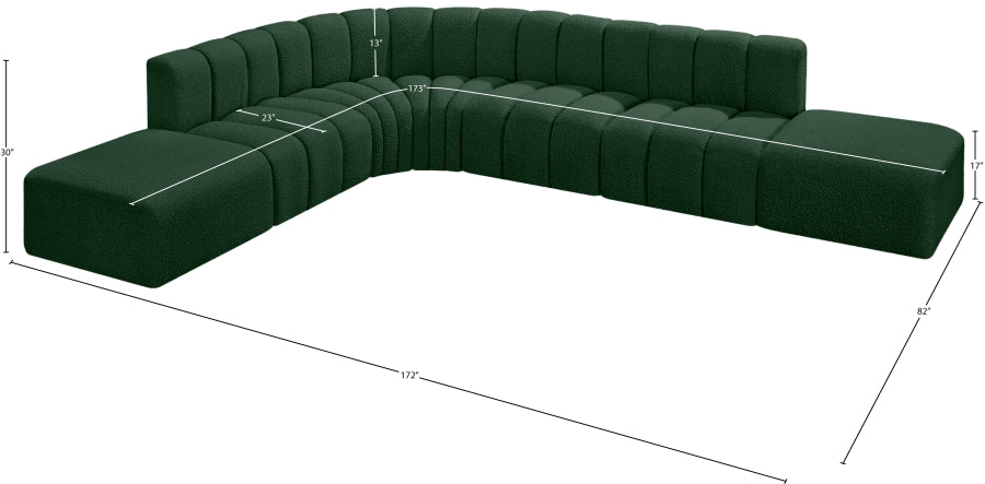 Meridian Furniture - Arc Boucle Leather 7 Piece Modular Sectional in Green - 102Green-S7A