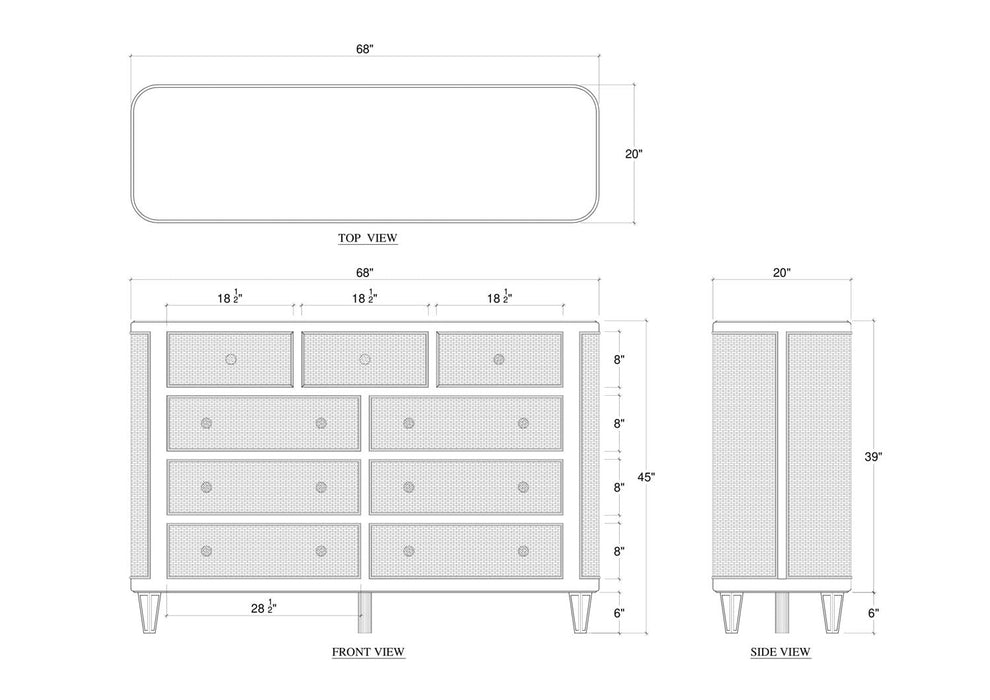 Bramble - Lexington 9 Drawer Dresser w/ Rattan - BR-28342 - GreatFurnitureDeal