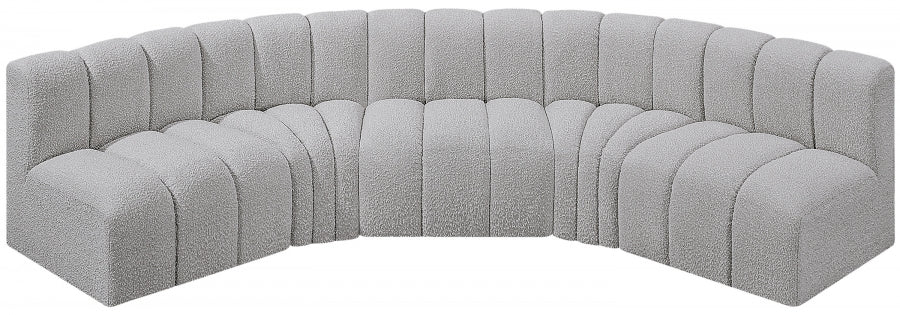 Meridian Furniture - Arc Boucle Leather 5 Piece Modular Sectional in Grey - 102Grey-S5A - GreatFurnitureDeal