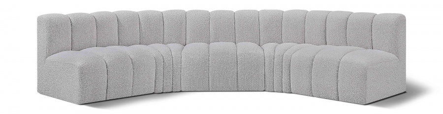 Meridian Furniture - Arc Boucle Leather 5 Piece Modular Sectional in Grey - 102Grey-S5A - GreatFurnitureDeal