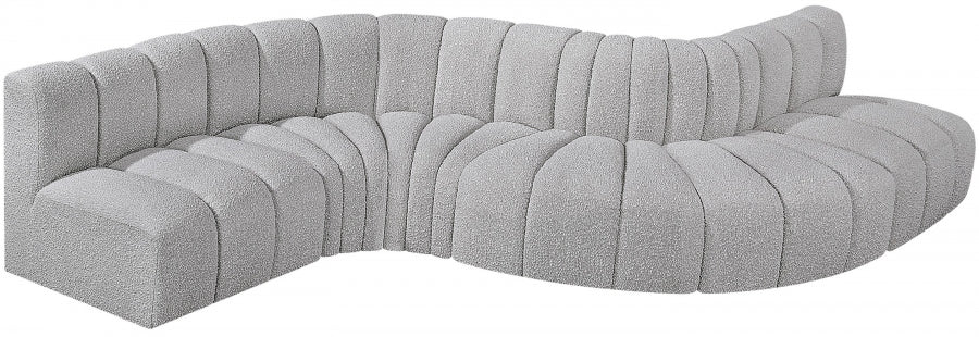 Meridian Furniture - Arc Boucle Leather 6 Piece Modular Sectional in Grey - 102Grey-S6A - GreatFurnitureDeal