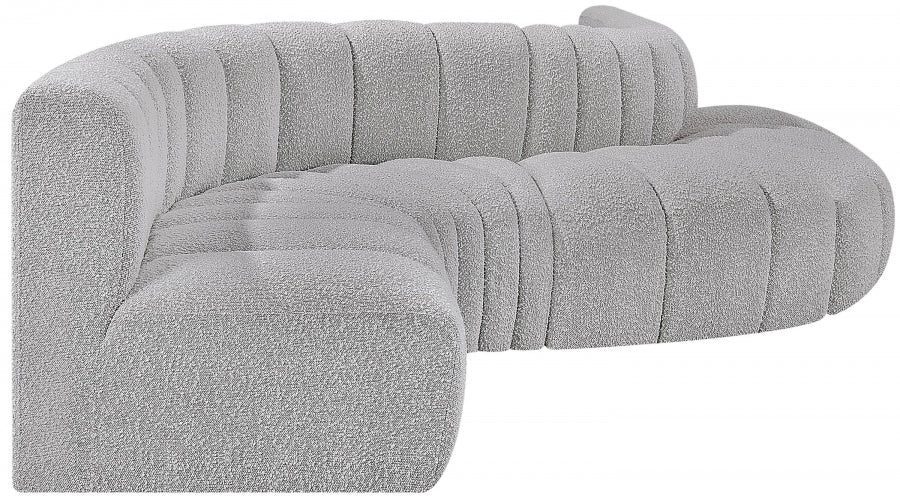 Meridian Furniture - Arc Boucle Leather 6 Piece Modular Sectional in Grey - 102Grey-S6A - GreatFurnitureDeal