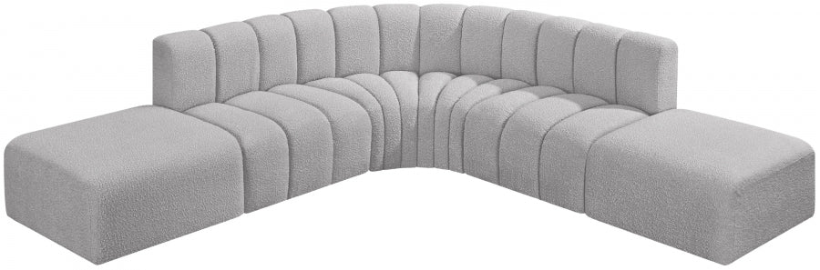 Meridian Furniture - Arc Boucle Leather 6 Piece Modular Sectional in Grey - 102Grey-S6C - GreatFurnitureDeal