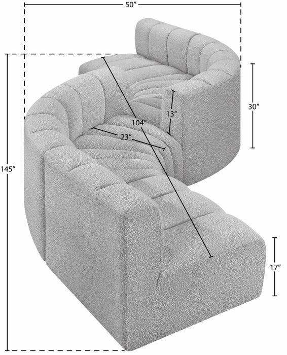 Meridian Furniture - Arc Boucle Leather 6 Piece Modular Sectional in Grey - 102Grey-S6D