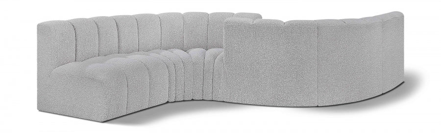 Meridian Furniture - Arc Boucle Leather 6 Piece Modular Sectional in Grey - 102Grey-S6D