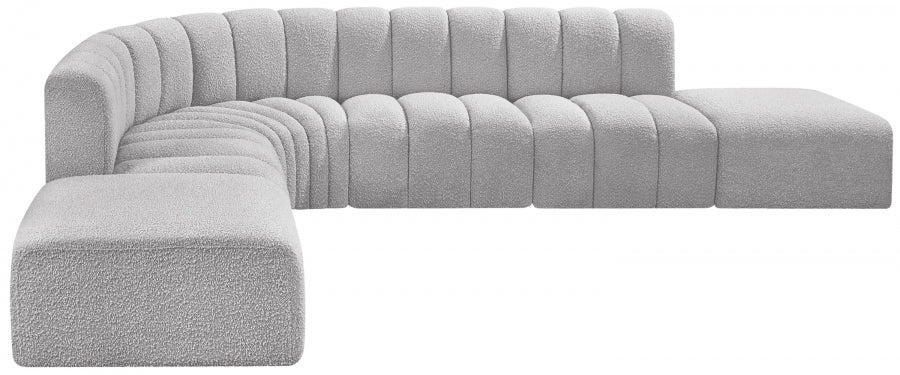 Meridian Furniture - Arc Boucle Leather 7 Piece Modular Sectional in Grey - 102Grey-S7A