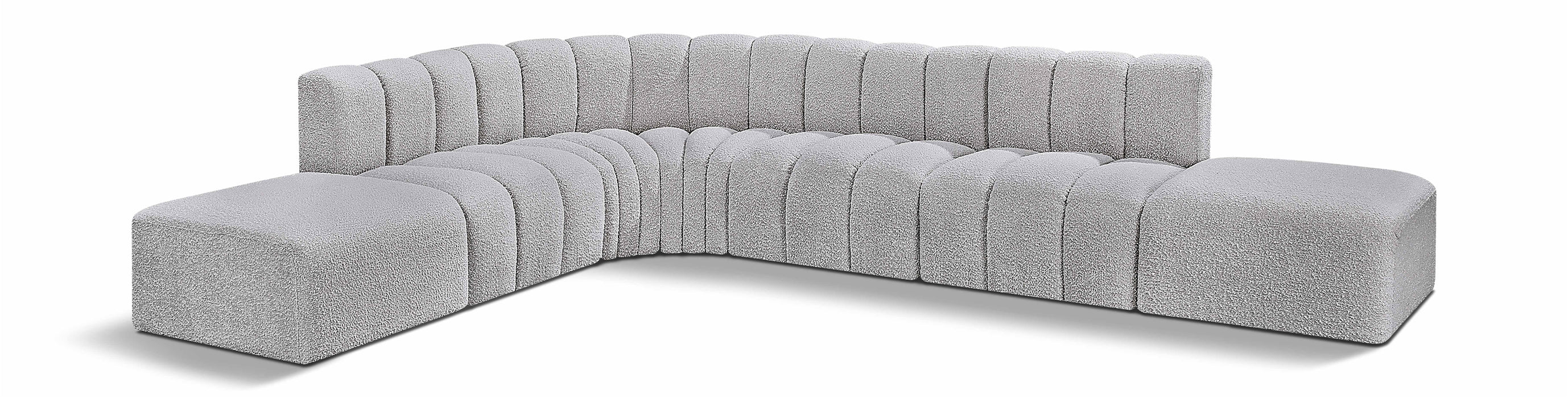 Meridian Furniture - Arc Boucle Leather 7 Piece Modular Sectional in Grey - 102Grey-S7A