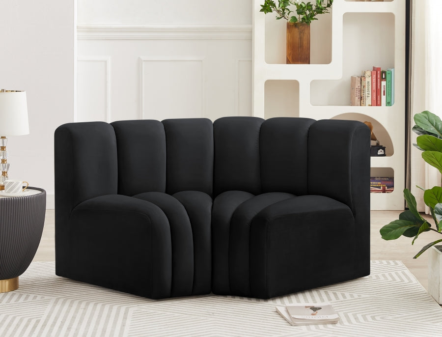 Meridian Furniture - Arc Velvet Modular Sofa in Black - 103Black-S2B - GreatFurnitureDeal